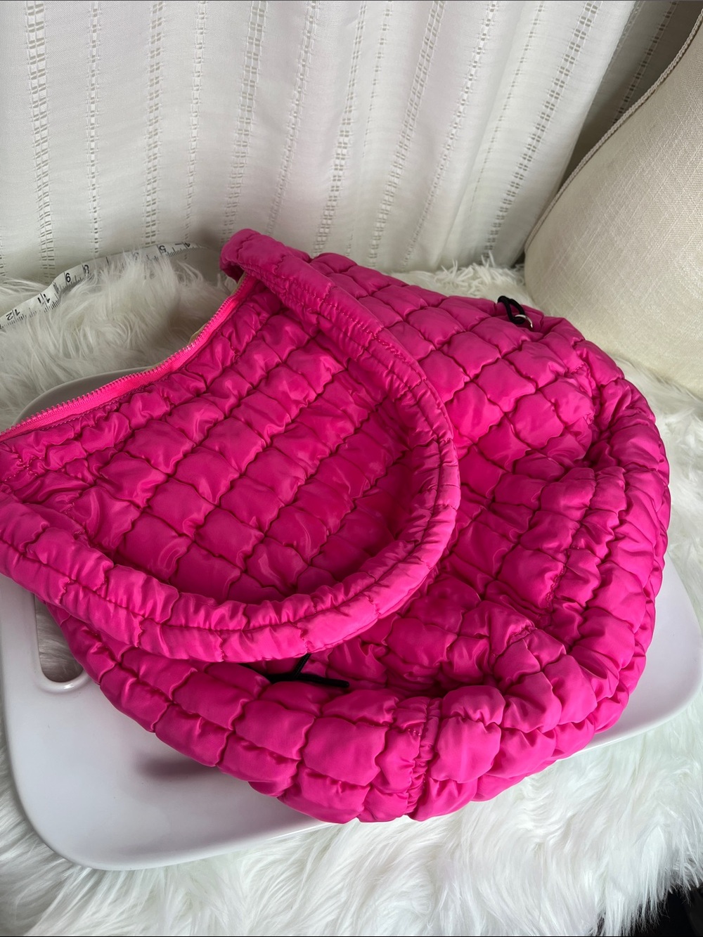 Bright Pink Quilted Shoulder Bag - Picture 11 of 12
